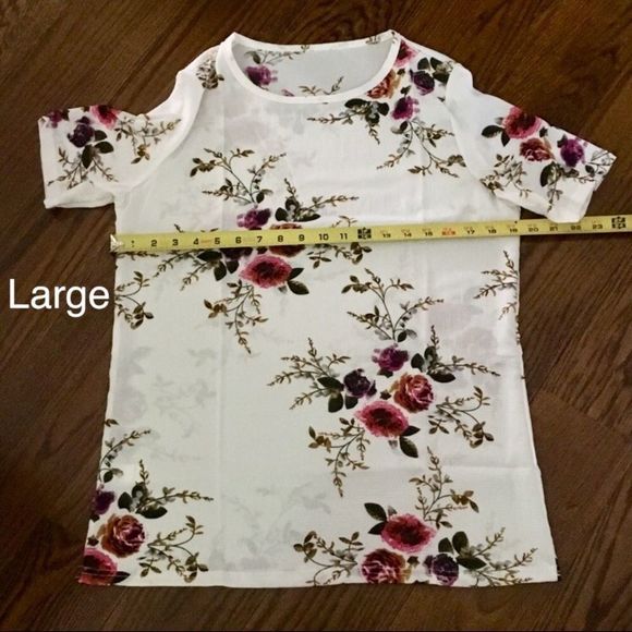 White Floral Chiffon Blouse M-2XL - Picture 6 of 8
